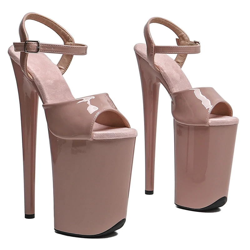 Leecabe 23CM / 9inches Patent PU Upper Open Toe Fashion Platform High Heels Sandals Stripper Heel Pole Dance Shoes