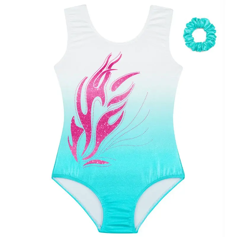 Bodysuit de collant brilhante sem mangas com bandana para crianças, collant de ginástica, ballet e dança para meninas, malha sem mangas