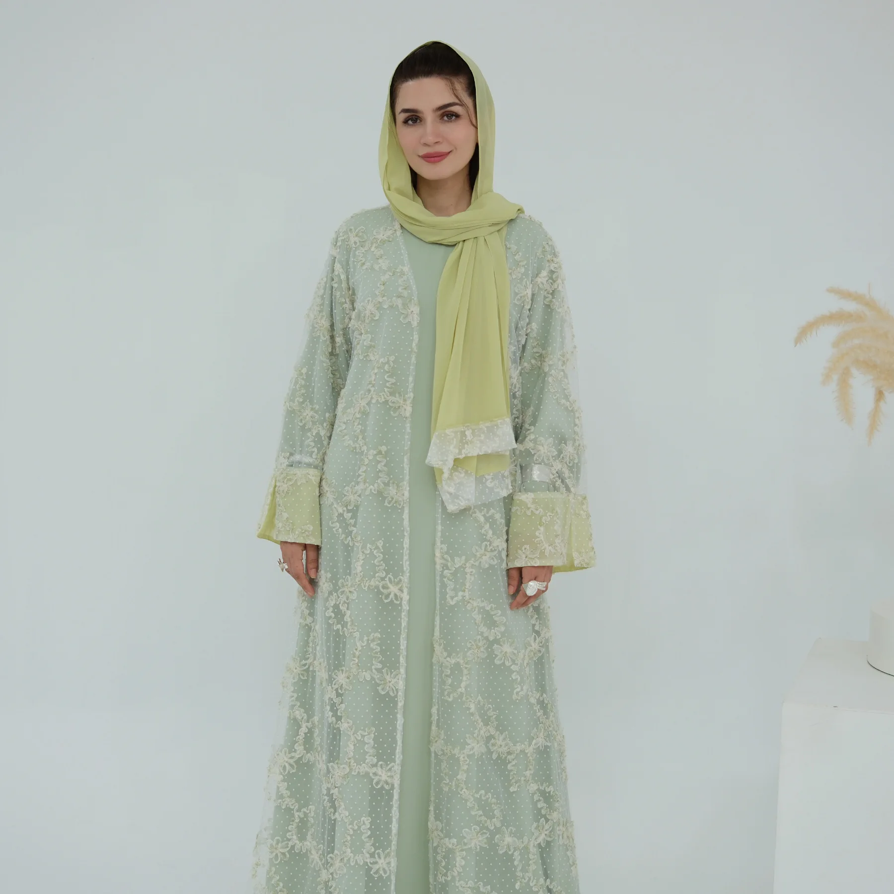 

3PCS Eid Abayas for Women Muslim Sets Hijab Dress Embroidery Kimono Cardigan Kebaya Dubai Abayao Jalabiya Femme Musulmane Robe