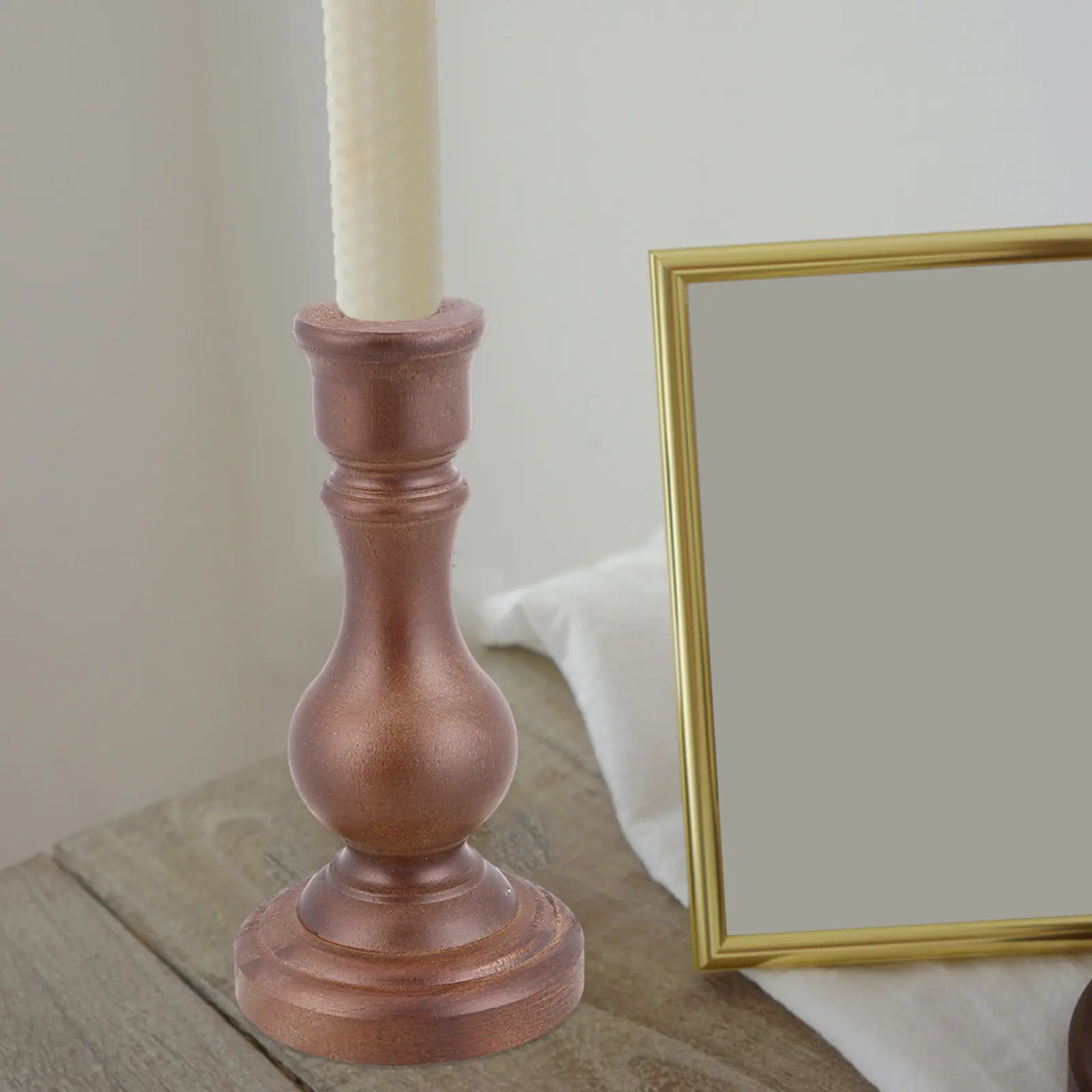 Solid Wood Candlestick Vintage Large Brown Holder for Dining Table Home Wedding Events Candlestick