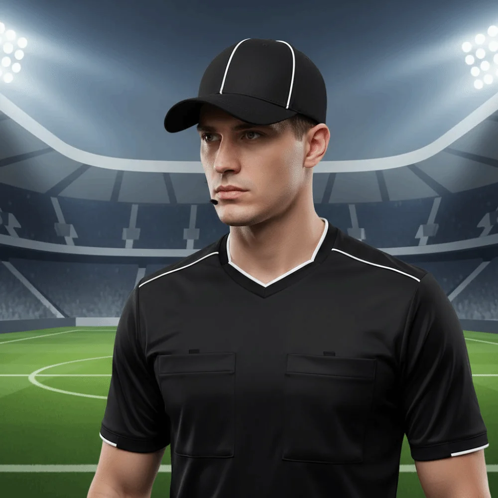 Adjustable Professional Referee Baseball Cap Black / White Sunshade Sports Hat with Contrast Trim Sunscreen Polyester