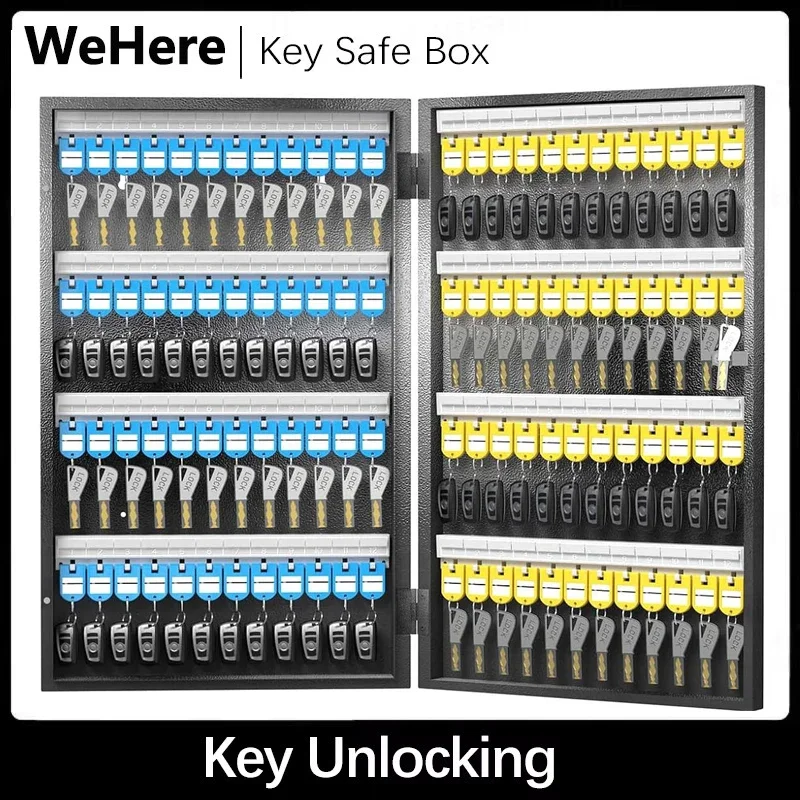 WeHere-caja de seguridad para 96 llaves, desbloqueo de llaves, soporte de pared para gabinete de llaves con etiqueta para llaves, caja de bloqueo para llaves de coche y casa, directorio de llaves de aplicación ERP