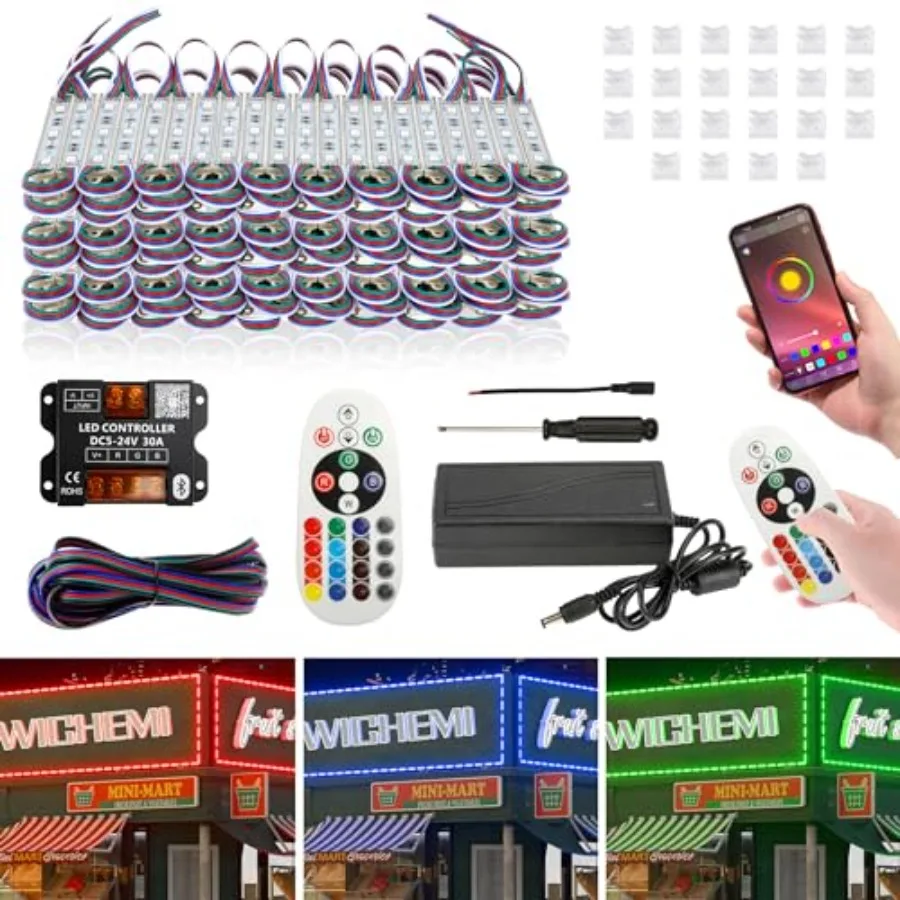 

Storefront LED Lights Bluetooth APP Control 200PCS 3 Led 5050 SMD RGB Waterproof Super Bright Strip Lights for Business Window