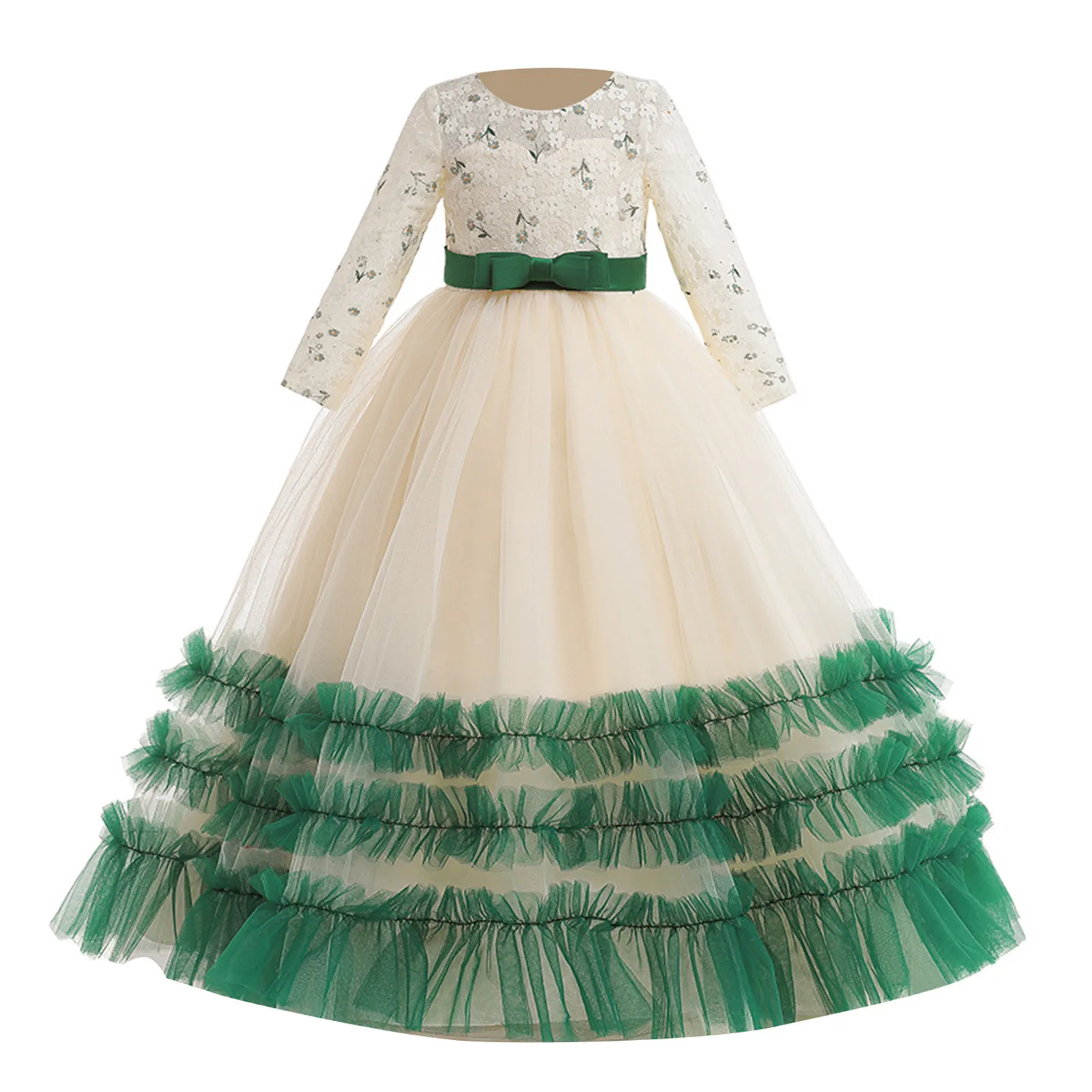 Kerst Kinderen Meisjes Groene Jurken Voor Kinderen Lange Mouw Party Prinses Kleding Kostuum 4-14 Jaar Elegante Bruiloft Avond vestidos