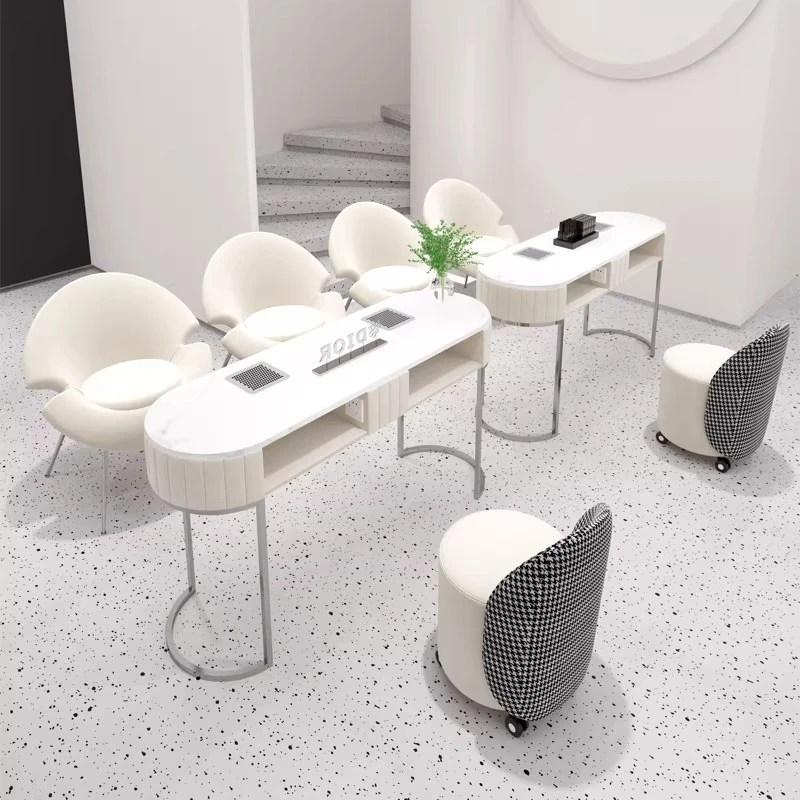 

Nordic Cream Style Stainless Steel Manicure Table Nordic Creative Vacuum Cleaner Equipped Nail Table Nail Salon Furniture FYNT