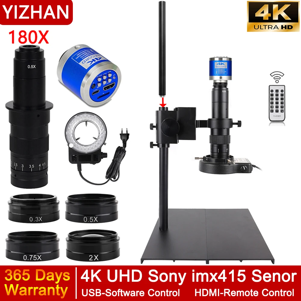 4K Microscope For Soldering 48MP Digital Microscope For Electronics Type-C HDMI Sony imx415 Senor Camera 180X Zoom C-Mount Lens