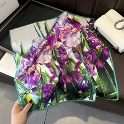 2024 echte Seide quadratischen Schal Frauen Designer Blumen druck Halstuch weibliche Luxus Schal Hijab Bandana Stirnband