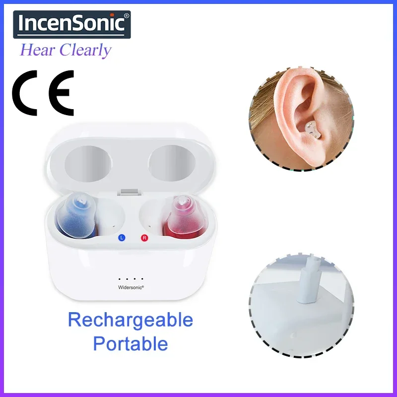 Rechargeable Hearing Aid Audifonos V30 ITC Invisible Earbuds Adjustable Tone Sound Amplifier In-Ear Hearing Device