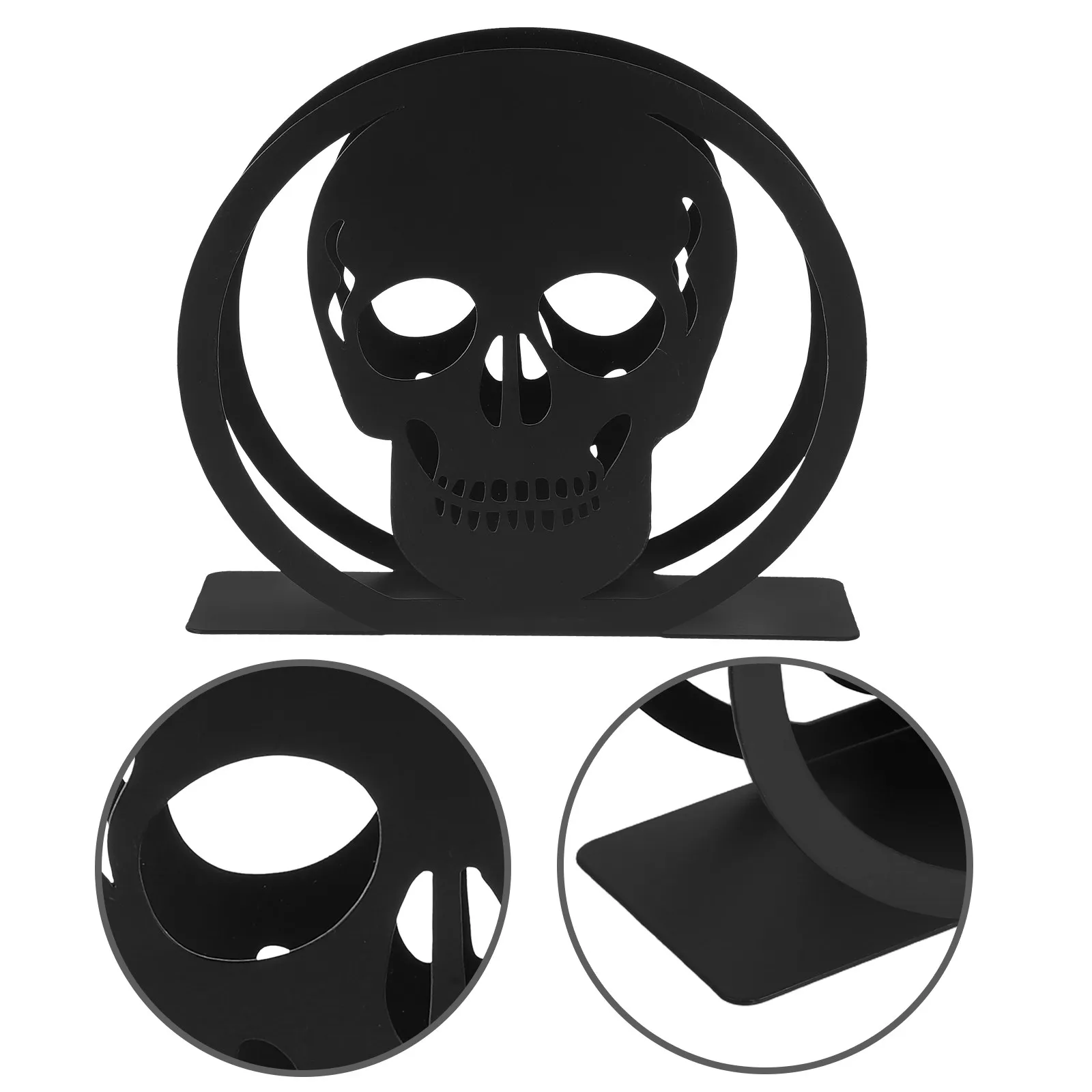 Black Metal Skull Napkin Holder Halloween Design Non Slip Feet Modern Kitchen Table Decor Dining Room Accessory Holiday Napkin