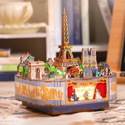 NEW DIY Wooden Music Box Paris Games 3D Puzzles Miniature Model Kits Can Move Jigsaw for Children Christmas Gifts Home Decor