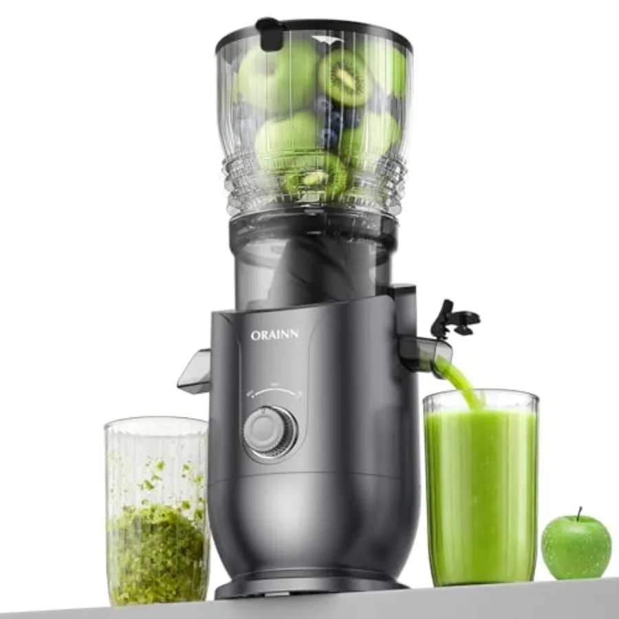 

Соковыжималка холодного отжима 400 Вт с широким загрузочным отверстием 5,8 см для целых овощей и фруктов, с функцией медленного прессования, легко моется, высокая производительность по получению сока