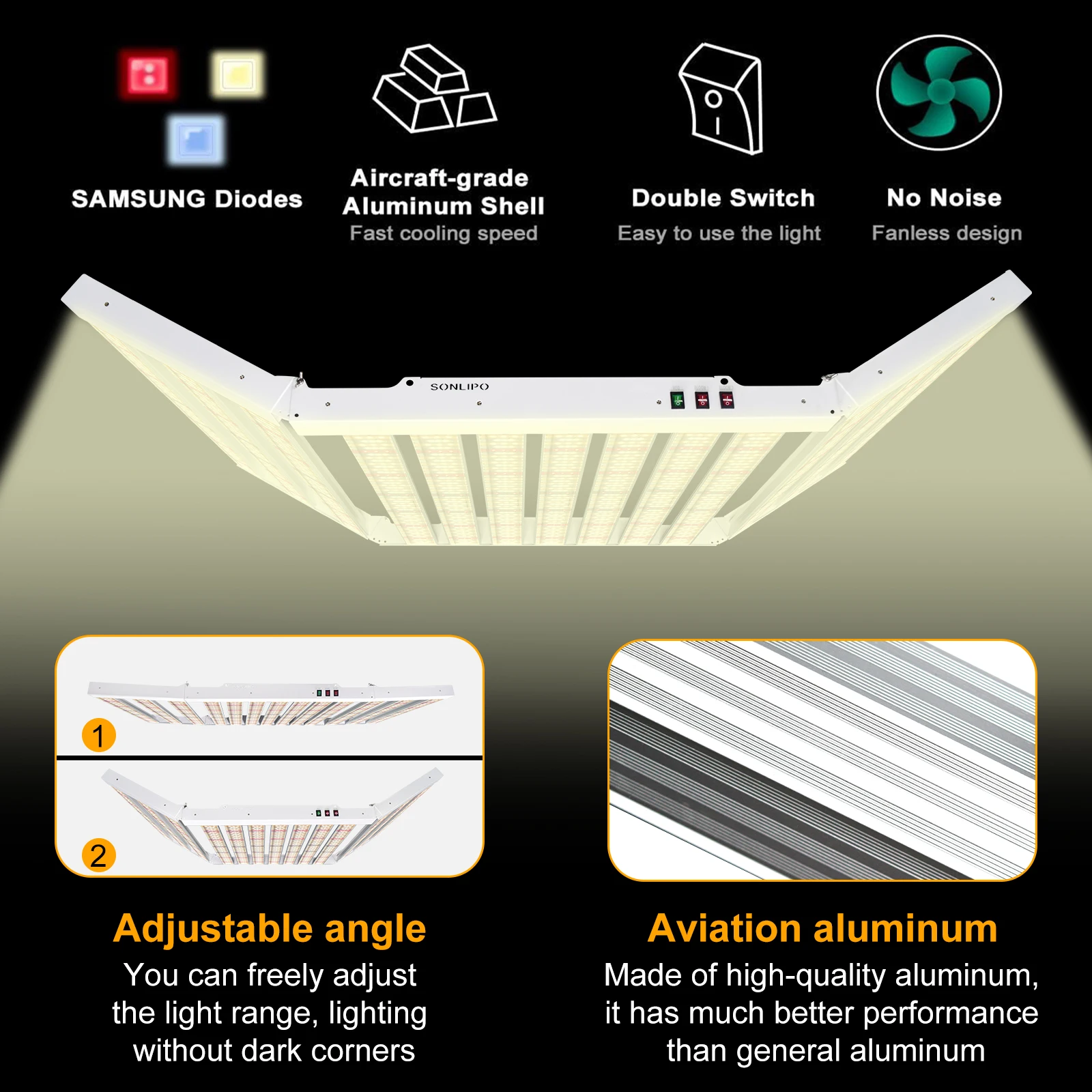 SPF 6000 LED GROW LIGHT 600W 6X6FT COVERAGE, 1911PCS DIODES SUNLIKE FULL SPECTRUM PLANT LIGHT SWITCH GROWING LAMPS SPF6000