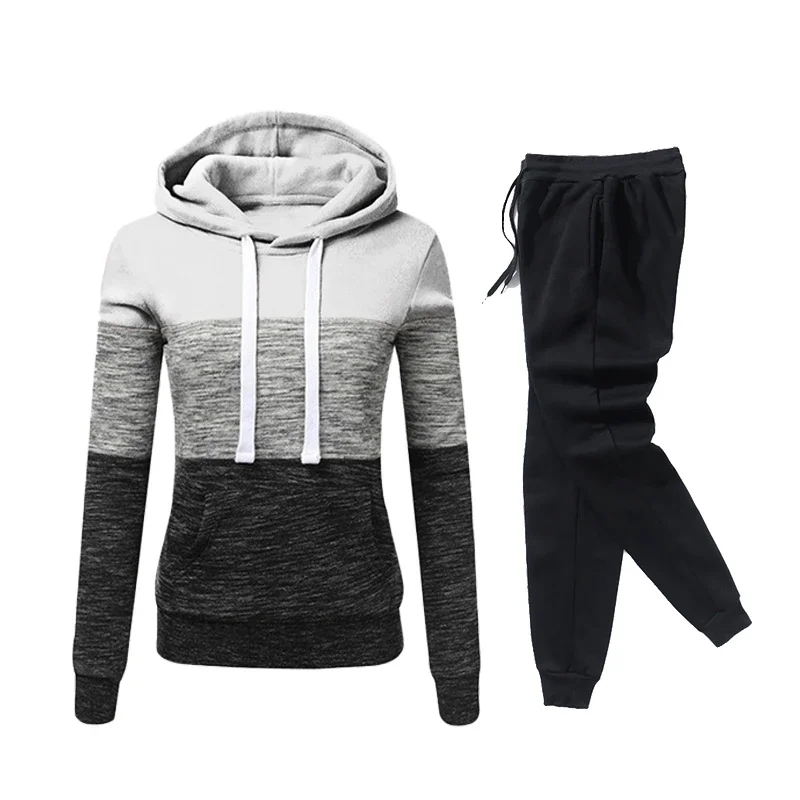 Sweat Pants Two Piece Set for Women Sport Women\'s Tracksuit Daily New Casual 2024 Pullovers Jogging Color Block Hoodies Matching