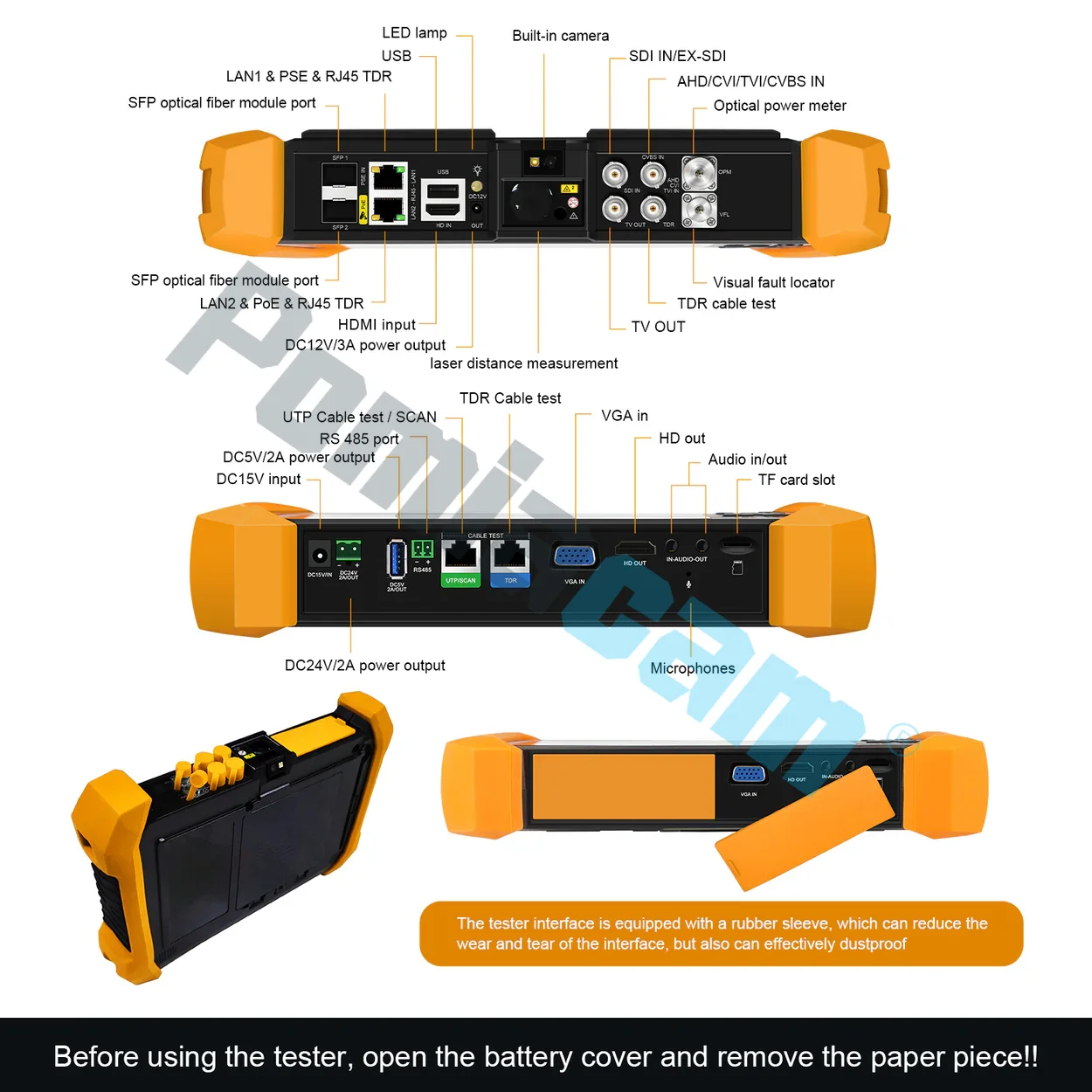 With 2 Gigabit SFP Ports 8K IPC Tester PoE++ 90W, 8MP AHD TVI CVI SDI CCTV Tester TDR OPM DMM VFL Cable Tracer