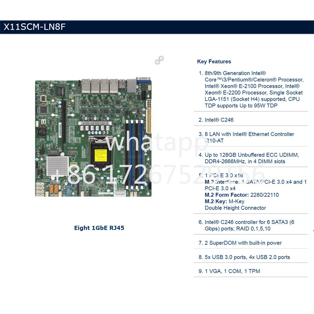 For Supermicro X11SCM-LN8F microATX Motherboard Intel C246 LGA-1151 DDR4 Support 8th/9th Generation Core i3 E-2100 E-2200