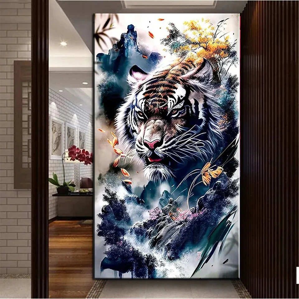 Large Size Jungle Tiger Leopard Dragon Flower Diamond Painting Cross Stitch Diy Full Mosaic Embroidery Wild Animals Decor A877