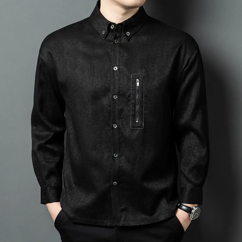 

Trendy Long Sleeve Shirt Men's Trend Casual Silk Shirt Spring Autumn Top