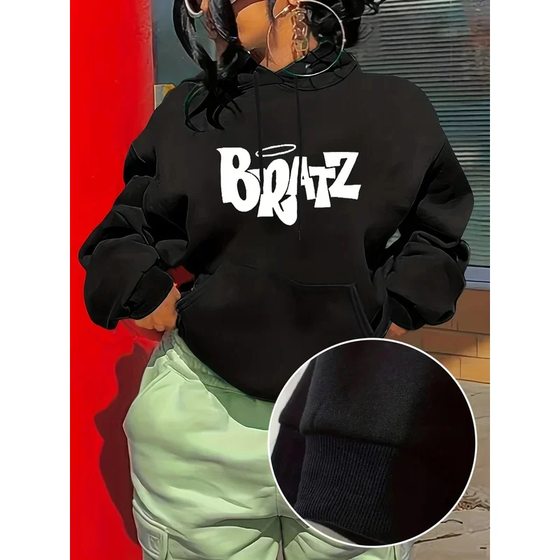 

Женская осенне-зимняя повседневная свободная толстовка с капюшоном BRATZ с буквенным принтом на шнурке, теплый пуловер с круглым вырезом и длинными рукавами