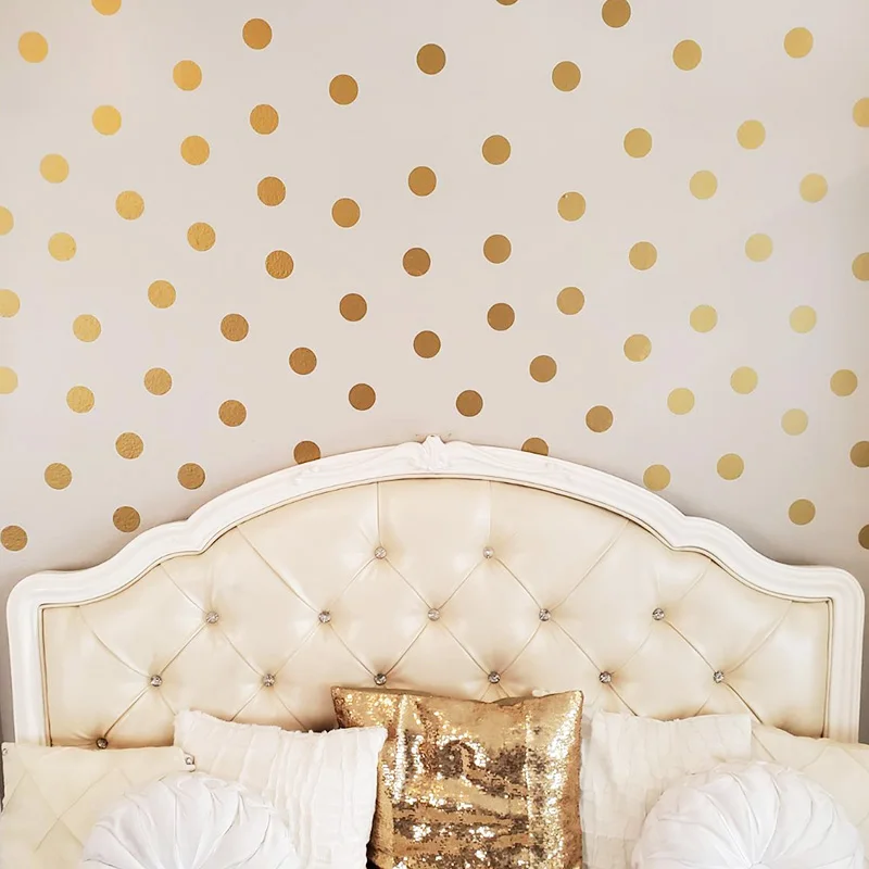 Autocollants d'art de cercle rond de 3/4/5cm, décor de mur de point d'or de vinyle pour la pépinière de bébé, enfant, garçon, fille, chambre à coucher, décor à la maison