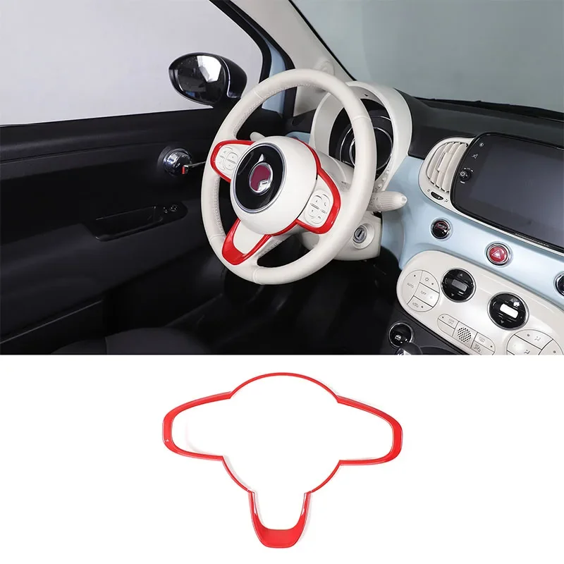 For Fiat 500 2016-2024 Car Steering Wheel Button Decorative Frame ABS Red Interior Accessories 2 Pcs