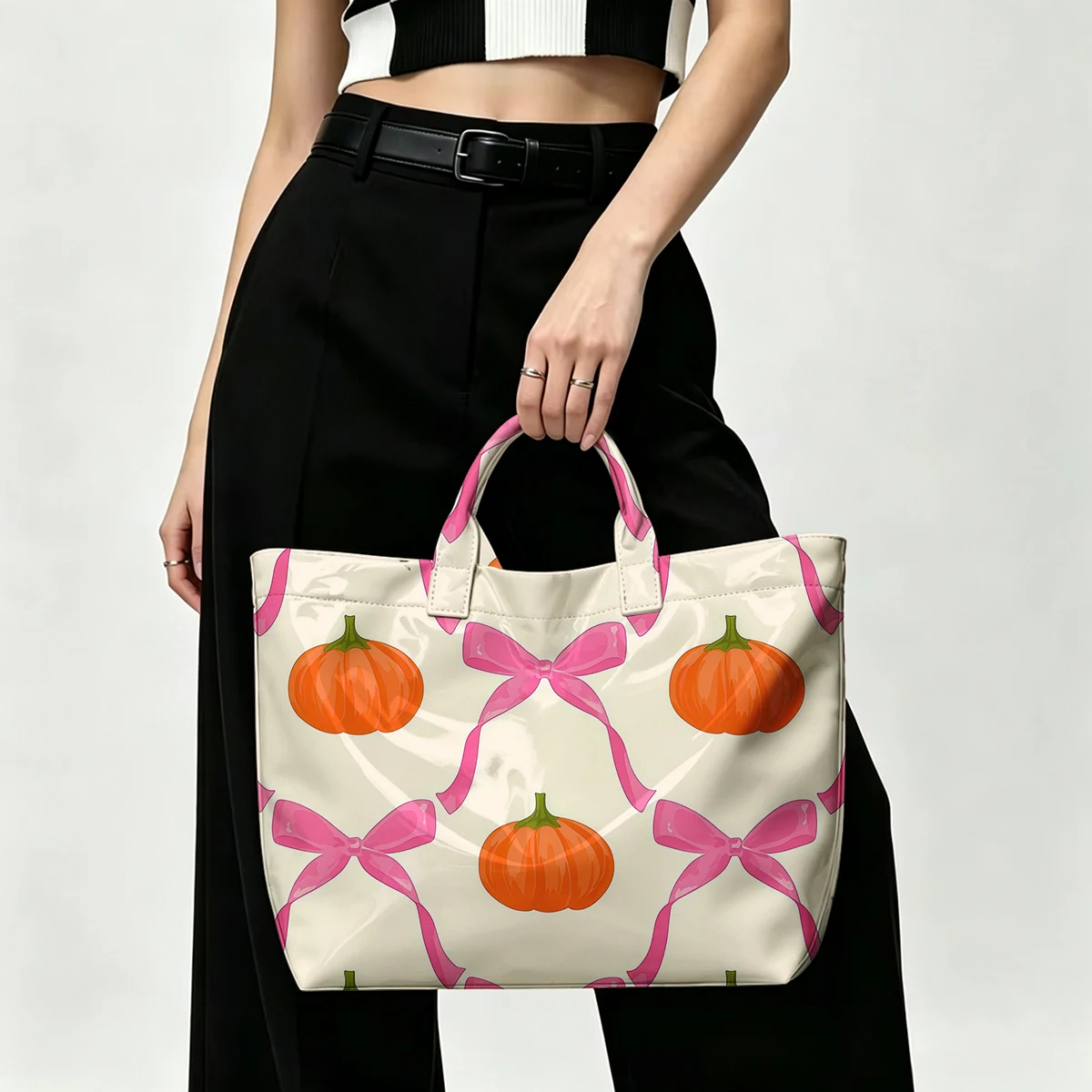 Halloween Coquette Pumpkin PVC Tote Bag Waterproof Transparent Jelly Bag Beach Bag Tote Pouch Bow Handbags Storage Bag