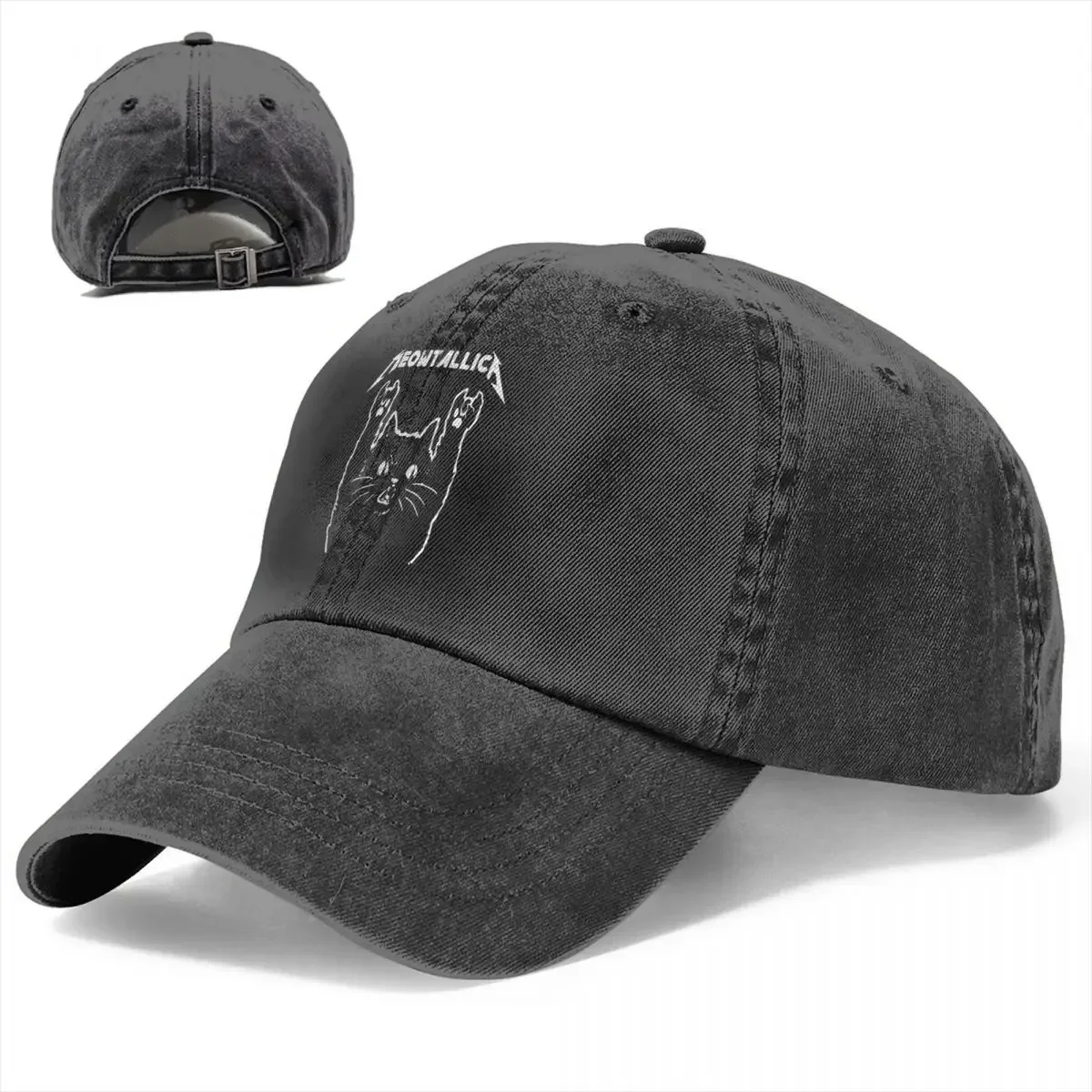 Boné de beisebol de música vintage masculino e feminino, algodão, snapback angustiado, exercícios ao ar livre, chapéus ajustáveis, gato meowtallica, rock