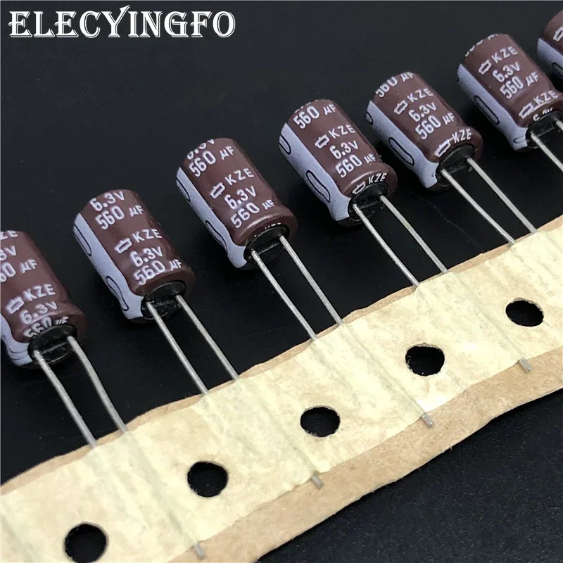 Capacitor eletrolítico de alumínio série NIPPON KZE, baixa impedância, 560uF, 6.3V560UF, 8x11.5mm, 100pcs