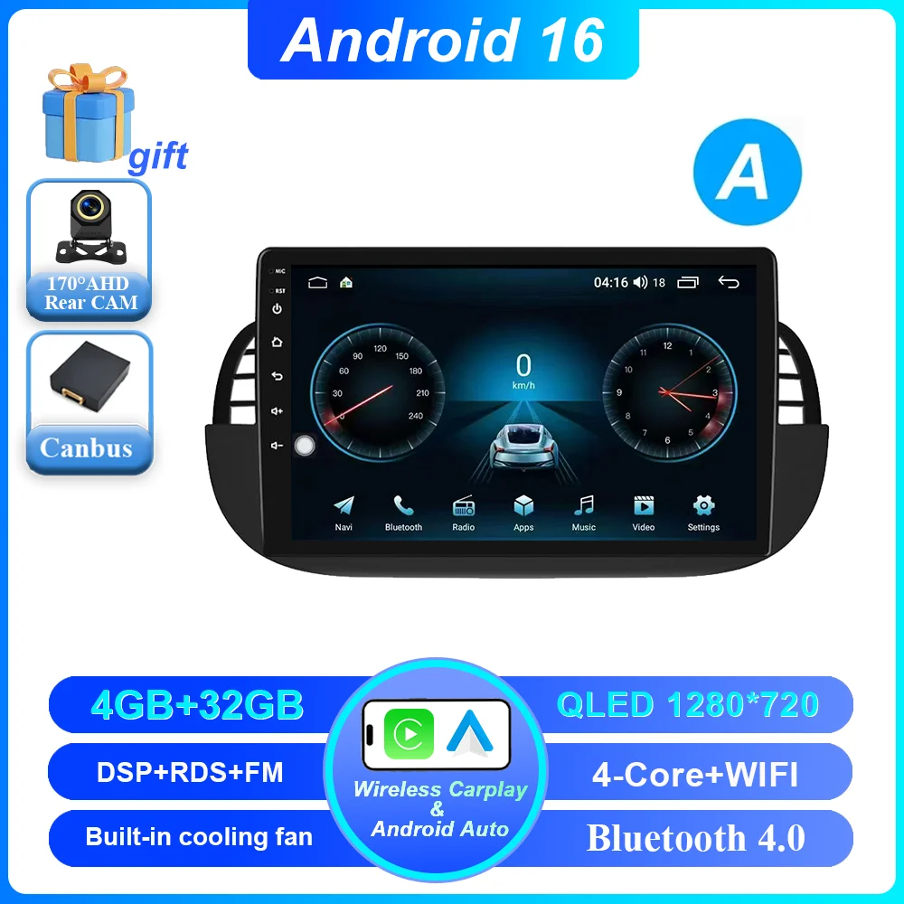 Auto DVD Android 16 Radio Stereo voor Fiat 500 2007-2015 Auto Multimedia Speler GPS Navigatie Hoofdunit Hoge-Prestatie CPU WIFI