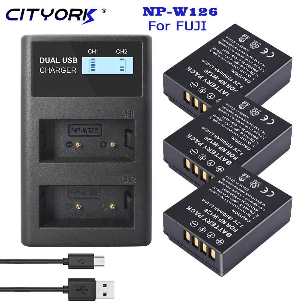 

CITYORK 1200mAh NP-W126 npw126 NP W126 Battery + LCD Dual Charger for FUJIFILM X100V X-T200 X-T100 X-T3 X-A2 X-A7 X-E2 X-E3 X-H1