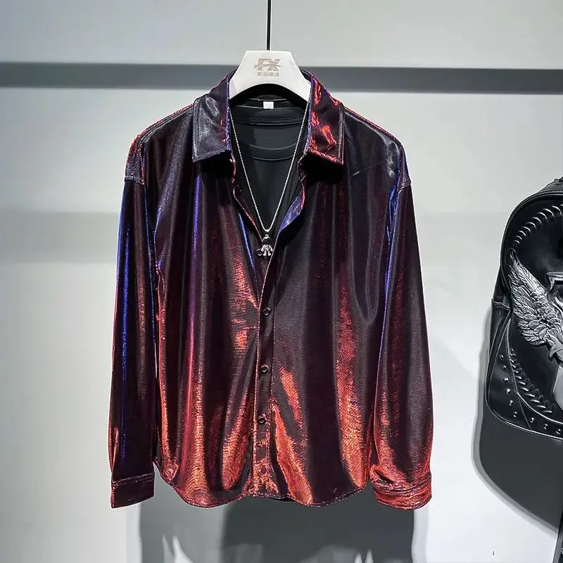

COSda@Men's New Fashionable Long Sleeved Loose, Pippy, Handsome, Bright Face Outer Wearing Shirt, Bar Bounce, And Couture For Gi