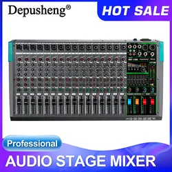 16 Channels Audio Sound Mixer Depusheng MG16 Mixing DJ Console USB with 48V Phantom Power 256 DSP Effects Sound Table for stage