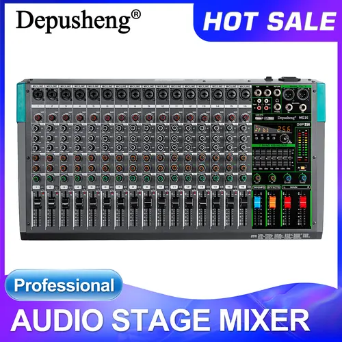 Depusheng 16 채널 오디오 사운드 믹서, MG16 믹싱 DJ 콘솔 USB, 48V 팬텀 파워 256, DSP 효과, 무대용 사운드 테이블