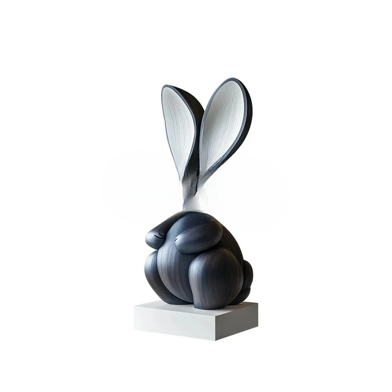 

FG44Hotel lobby creative abstract rabbit solid wood sculpture ornament floor decoration art installation