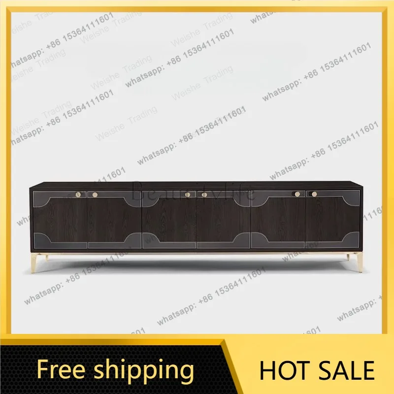 zj.Italian minimalist solid wood TV cabinet light luxury high-end living room home storage locker integrated