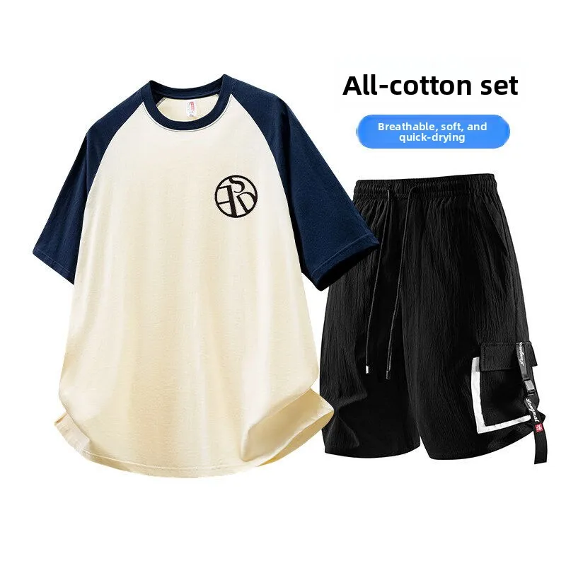 

Teenage Pure Cotton ort Sve orts Men's Casual Sports Wear Summer New Sle Student Faion Set Loose Men's Clothing