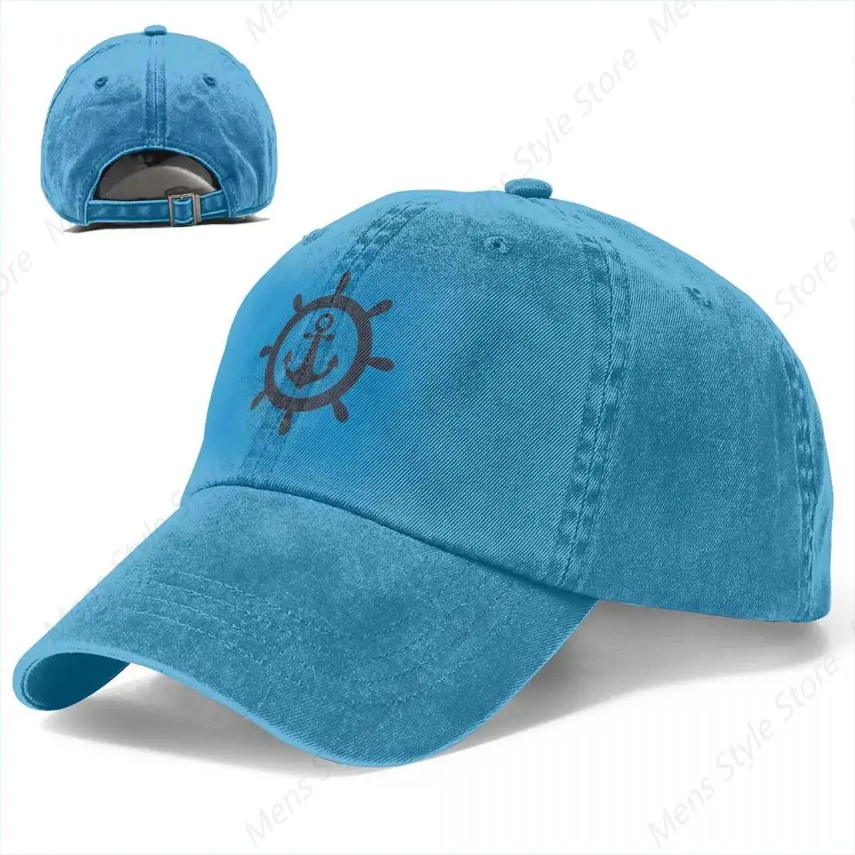 Nautical Anchor In Ship Wheel Baseball Cap Captain Distressed Denim Caps Hat Retro Outdoor Running Golf Adjustable Fit Sun Cap