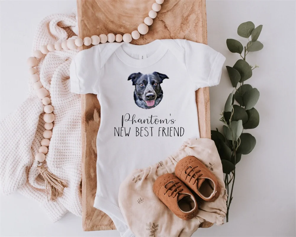 Custom Pet Portrait Baby BodySuit | Custom DOG bodysuit, Baby Shower, Pregnancy Announcement, Baby and Dog, New sibling, My new