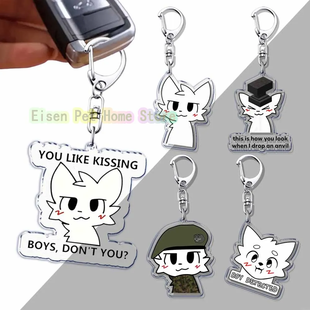 Cute Cat Boys Kisser Keyrings for Accessories Bag Key Chain Ring Jewelry Gamer Cartoon Meme Fans Gifts for Friends