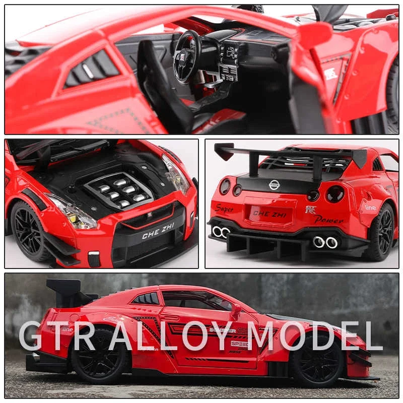 1:24 Skyline Ares Nissan GTR R34 R35 Alloy Sports Car Model Diecast Metal Racing Car Model Simulation Sound Light Kids Toys Gift