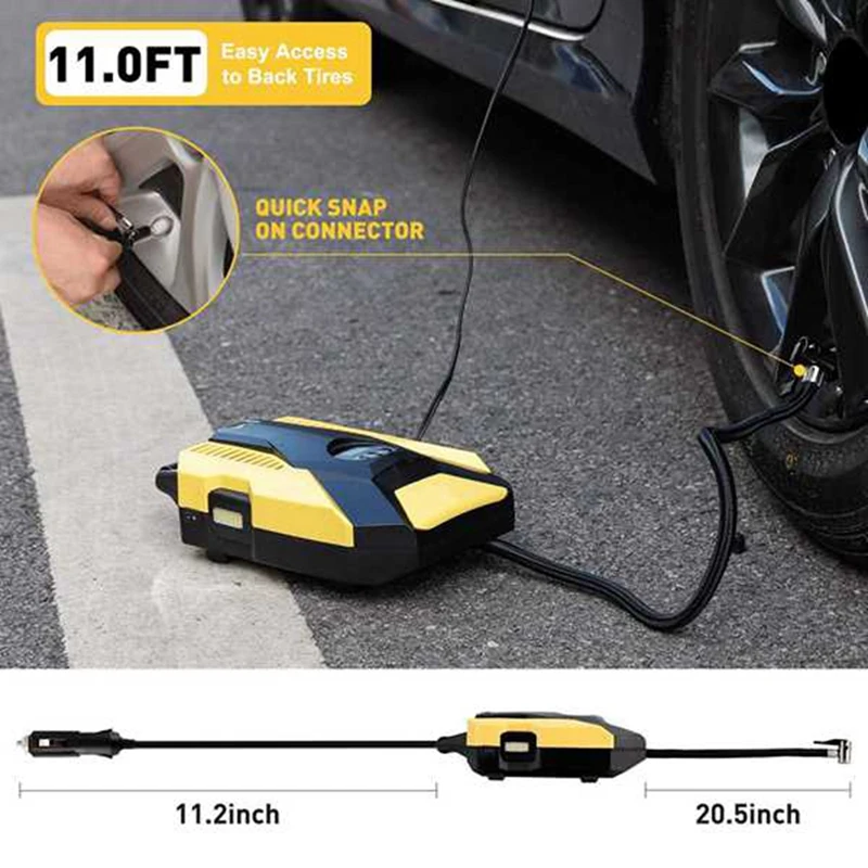 

Digital Tire Inflator Air Compressor Pump DC 12V 150PSI Auto Shut Off With Emergency LED Flasher For Car Bicycle