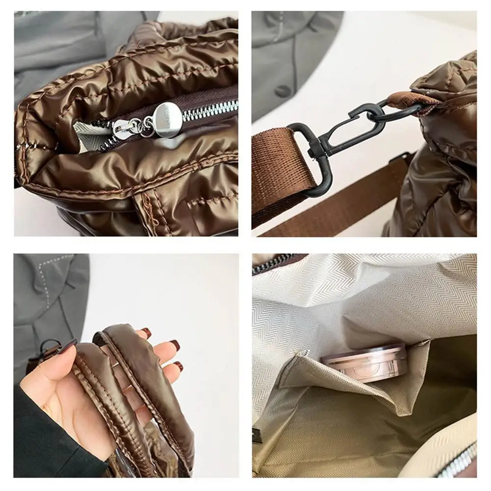 Damen-Umhängetasche aus Baumwolle mit Stickerei-Detail, Einzel-Schulter-Handtasche, Modisches Herbst-Winter-Design mit Glanzoberfläche – Detail 19