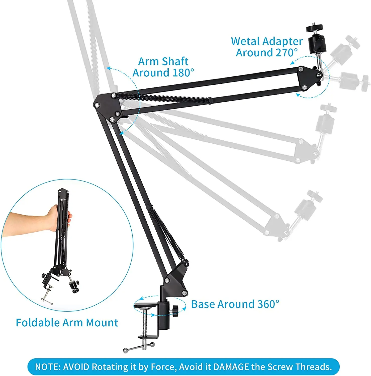 K35 Microphone Arm Stand 2 Packs Scissor Arm Stand Adjustable Boom Suspension Stand with 3/8'' Mic Clip Stand for Webcam Light,