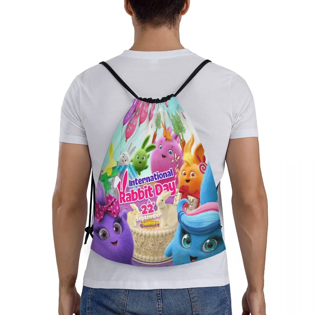 

Sunny Bunnies Anime Cartoon Backpacks Casual Portable Drawstring Bags Sports Bag Book Bags For Travel Students