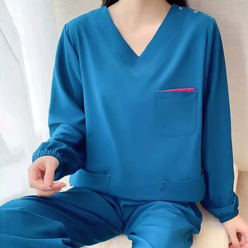 Stretching Scrub Set Long Sleeve Nursing Clothes Women Medical Uniform Doctor Costume Elastic Dentist Workwear Hospital Scrubs