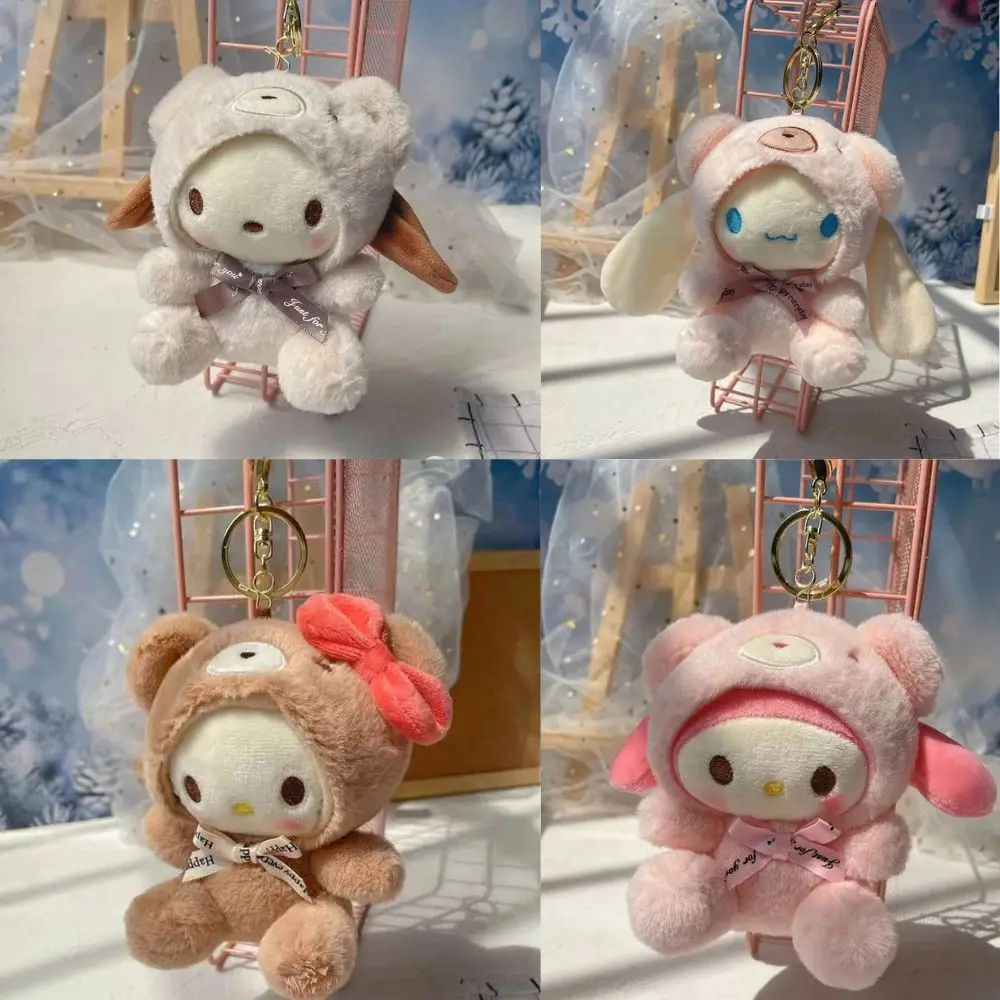 12CM Cute Sanrio Plush Keychain for Children Hello Kitty Pendant Kuromi Cartoon Key Chain Backpack Decoration Gifts for Girl Toy