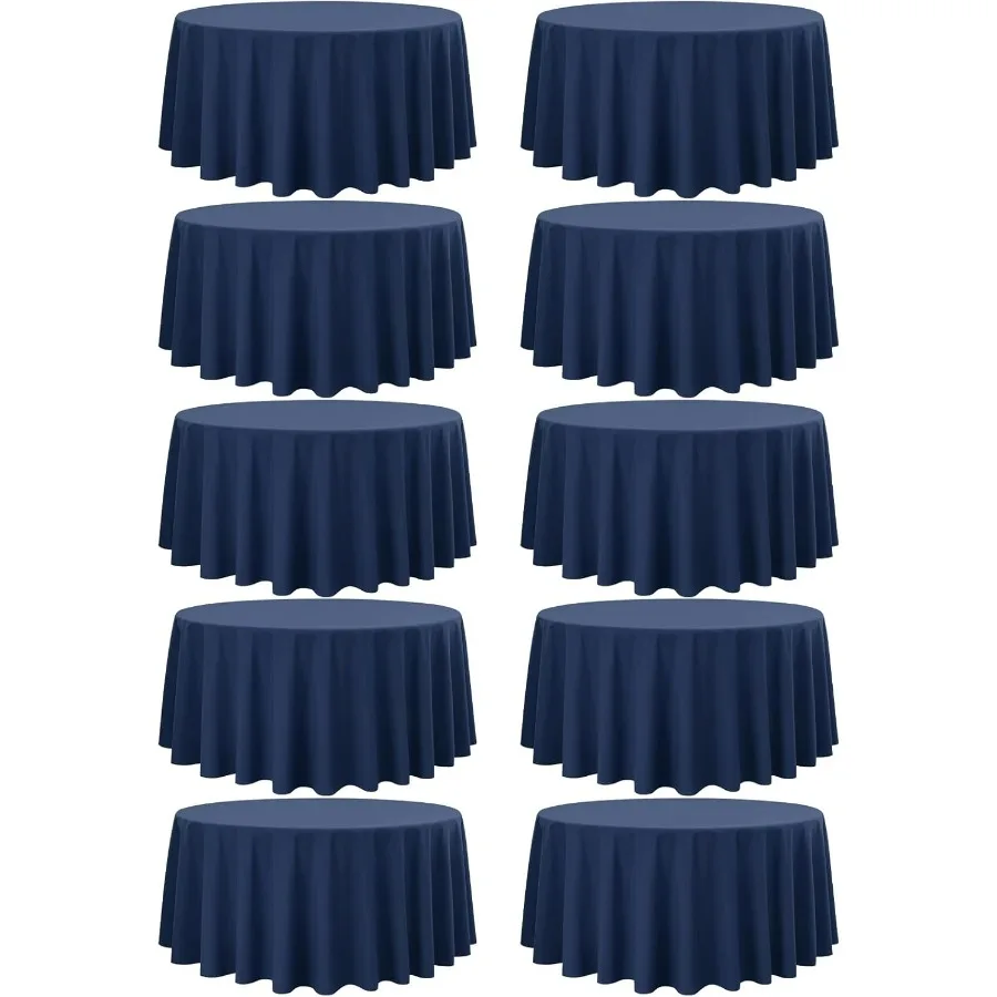 

10 Pack 120 Inch Round Navy Blue Polyester Tablecloths, Wrinkle & Stain Resistant, Perfect for 8ft Round Table, Classic Style