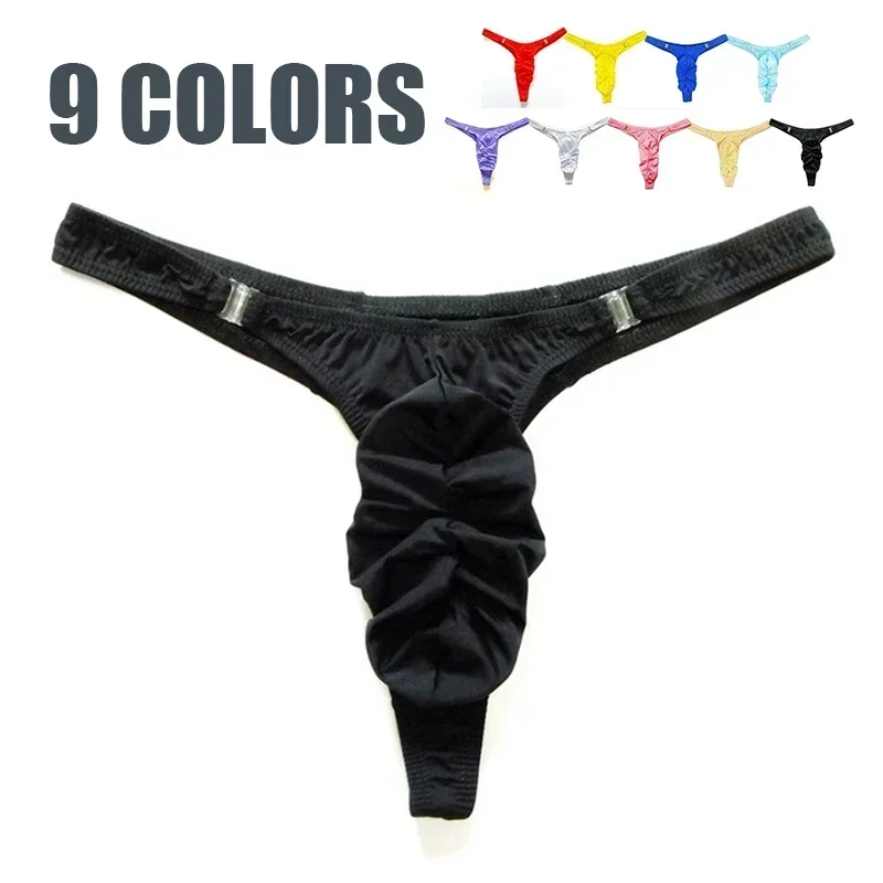 Men\'s Sexy Ice Silk Underwear Stretch T-Back Breathable Thong With Buckle Detachable Casual Slim Fit Thin Erotic Male G-string