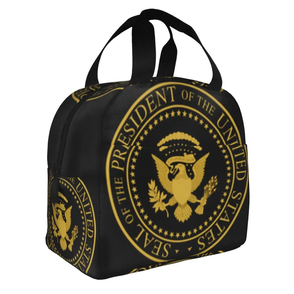 Usa President Seal Flag Coat Of Arms Insulated Lunch Bag for Women Waterproof Thermal Cooler Bento Box office Work School
