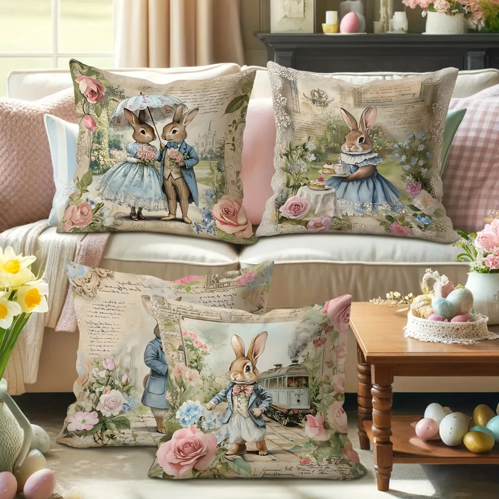 Pillow Case Flat Print Design Polyester Ultra Soft Fabric Skin Friendly Easter-themed Holiday Party Decorative Cushion Covers