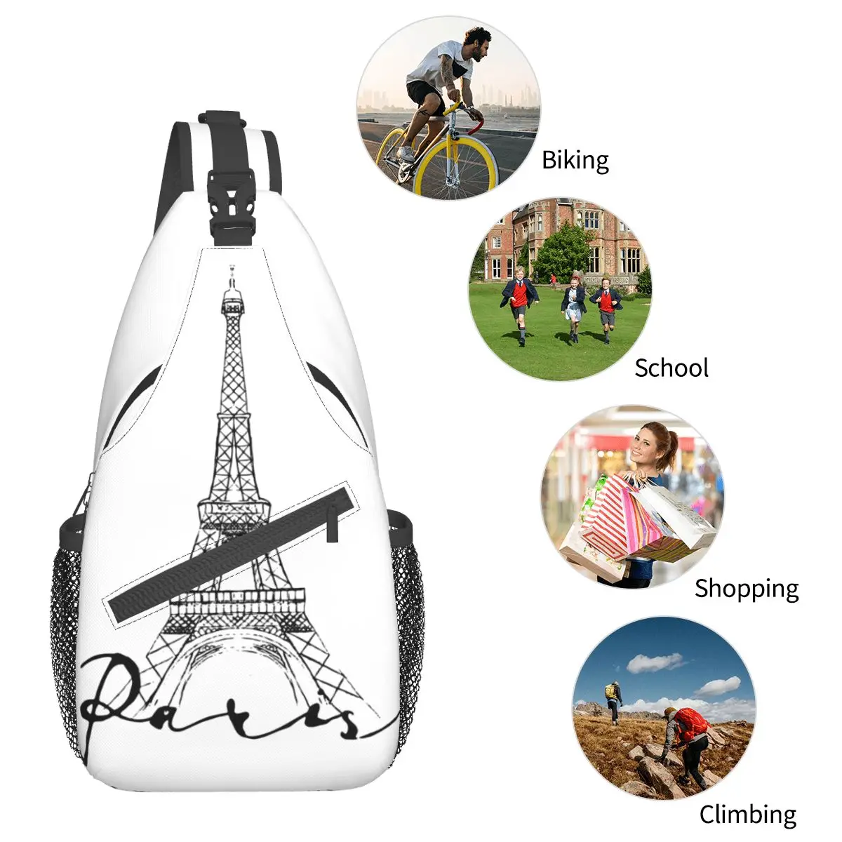 Paris Eiffel Tower Art Sling Bags Chest Crossbody Shoulder Backpack Hiking Travel Daypacks Fashion Pack